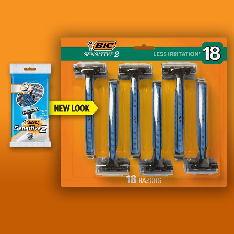 BIC Men's Sensitive 2 - Two Blade Disposable Razors -18ct