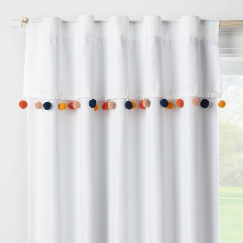 84" Pom-Pom Blackout Valance Kids' Panel White - Pillowfort