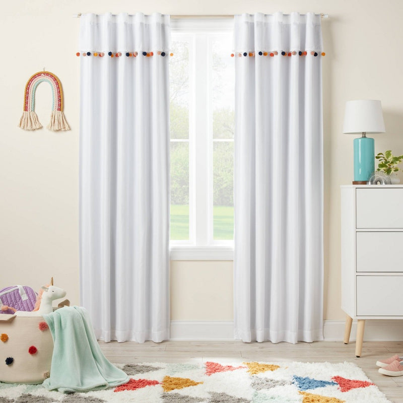 84" Pom-Pom Blackout Valance Kids' Panel White - Pillowfort