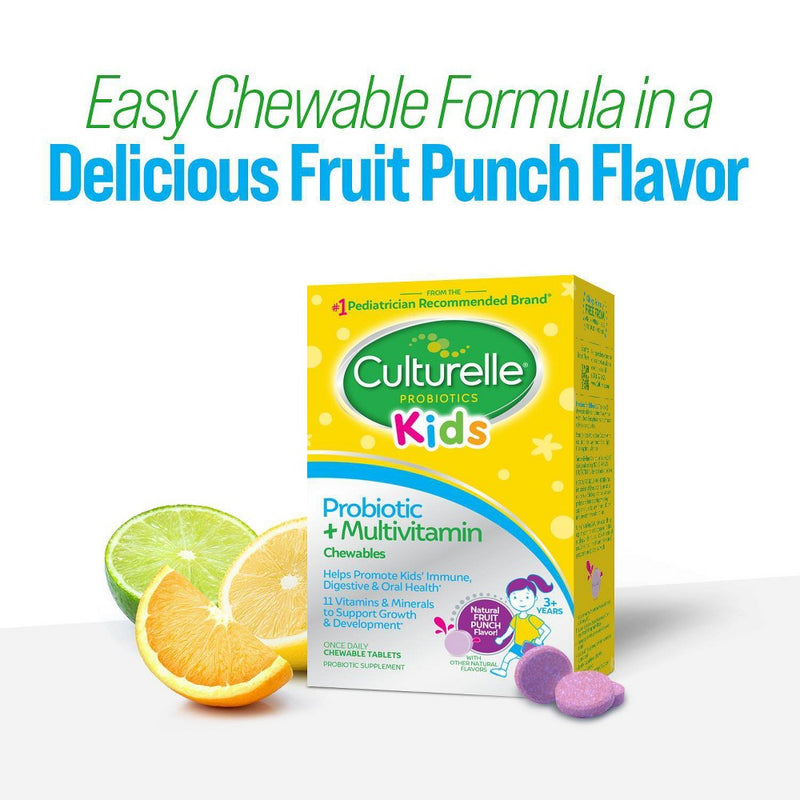 Culturelle Kids Daily Probiotic Plus Multivitamin Vegan Chewable for Oral Health, Digestive and Immune Support - Fruit Punch - 30ct