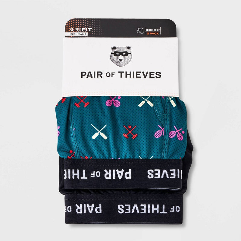 Pair of Thieves Men's Super Fit Tennis Boxer Briefs 2pk - Green/Black S