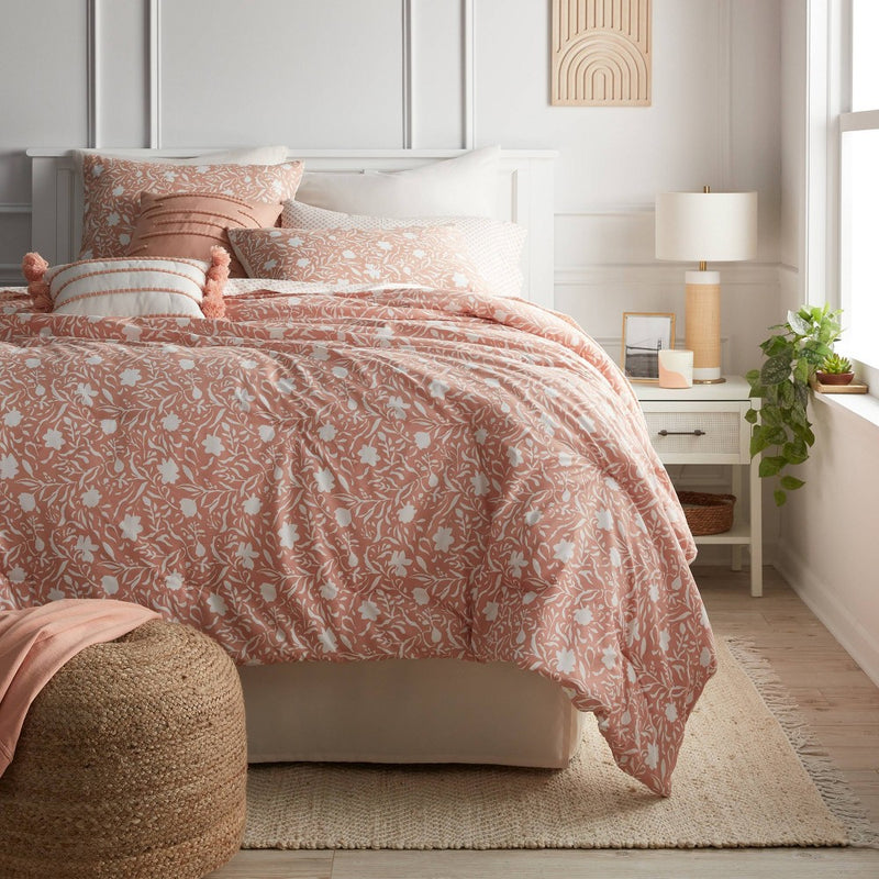 12pc King Floral Boho Comforter & Sheets Set Terracotta Pink - Threshold