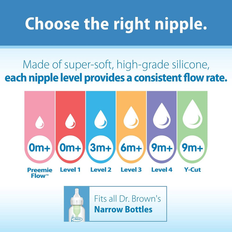 Dr. Brown's Narrow Baby Bottle Silicone Nipple - Level 1 - Slow Flow - 2pk