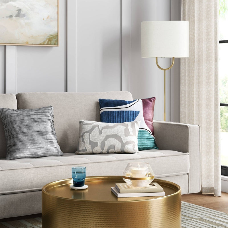 Geometric Patterned Pleated Satin with Metallic Embroidery Square Throw Pillow Blue/Gray - Threshold