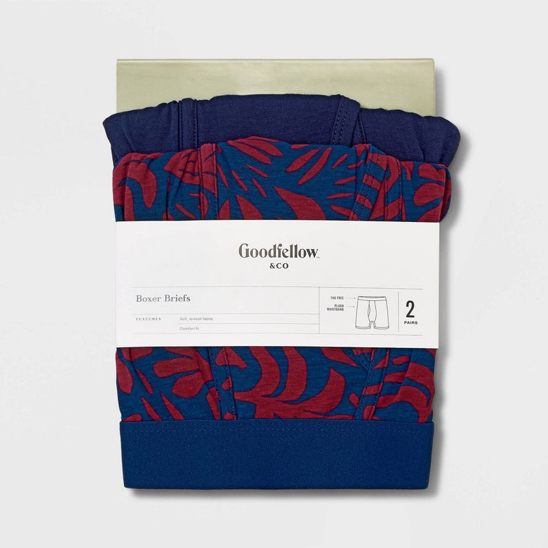 Men's Floral Print Boxer Briefs 2pk - Goodfellow & Co Blue/Red XL