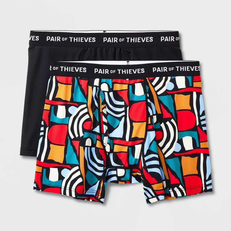 Pair of Thieves Men's Solid/Abstract Print Super Fit Boxer Briefs 2pk - Orange/Red/Black L