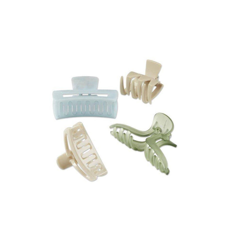 scunci Consciously Minded Recycled Claw Clips - Matte Blue/Cream/Green/Taupe - All Hair - 4pcs