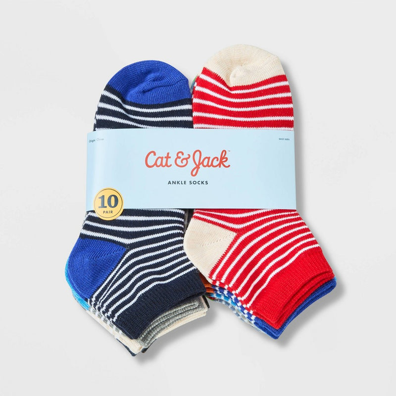 Boys' 10pk Lightweight Striped Ankle Socks - Cat & Jack S