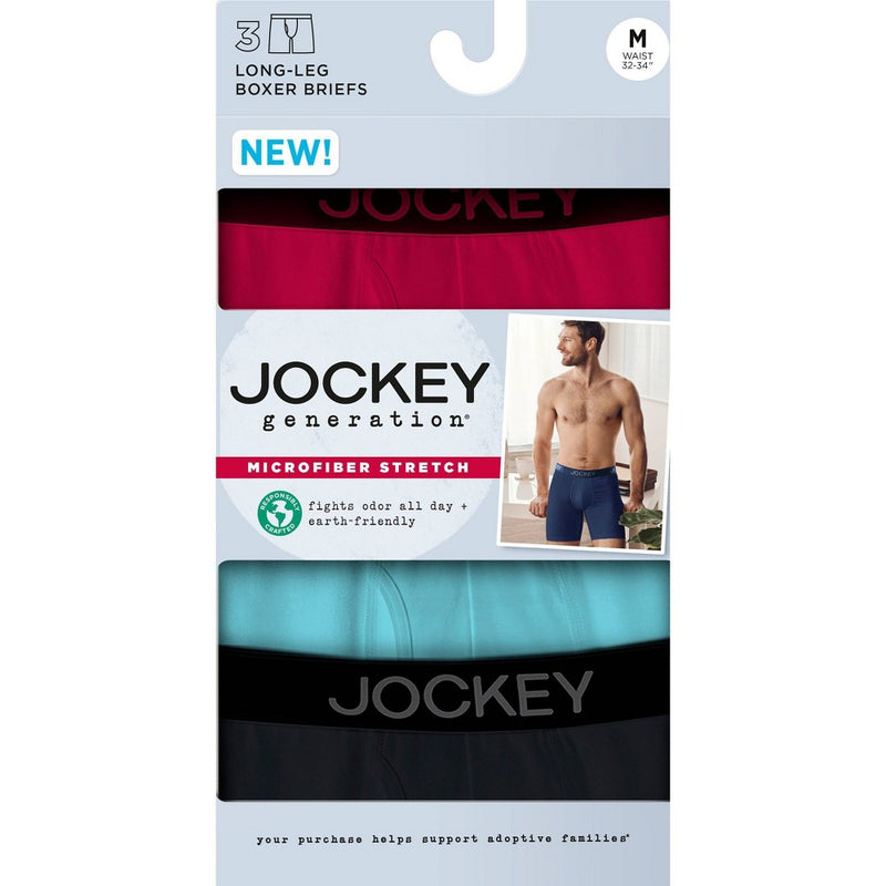 Jockey Generation Men's Microfiber Stretch Long Leg Boxer Briefs 3pk - Berry/Mint/Black S