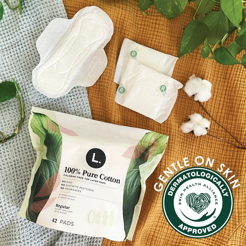 L . Pure Cotton Chlorine Free Top Layer Ultra Thin Super With Wings Unscented Absorbency Pads - 56ct