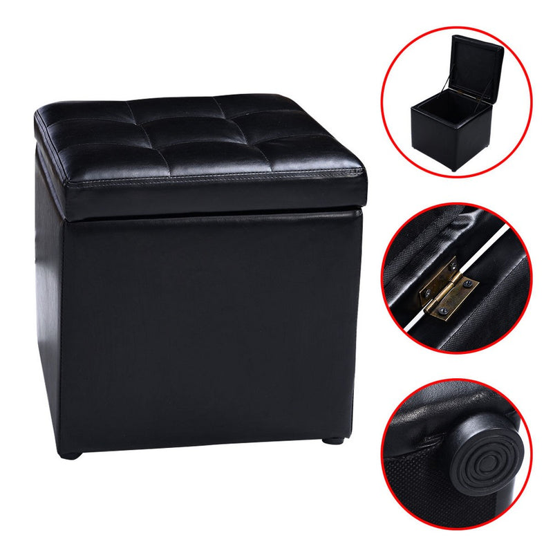 Costway 16''Cube Ottoman Pouffe Storage Box Lounge Seat Footstools with Hinge Top black