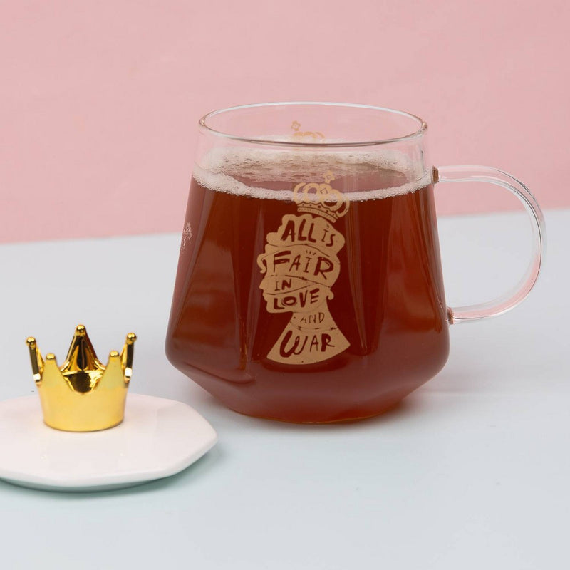 Bridgerton Izzy & Liv 11oz Glass 'All is Fair in Love and War' Mug with Crown Lid