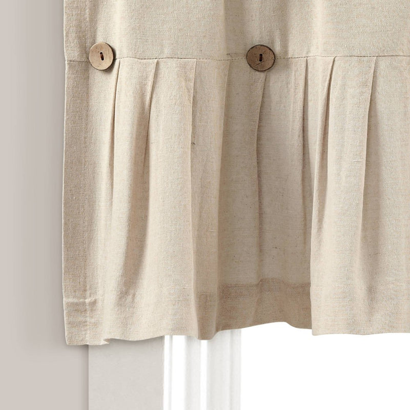 18"x52" Farmhouse Linen Button Window Valance Dark Linen - Lush Decor