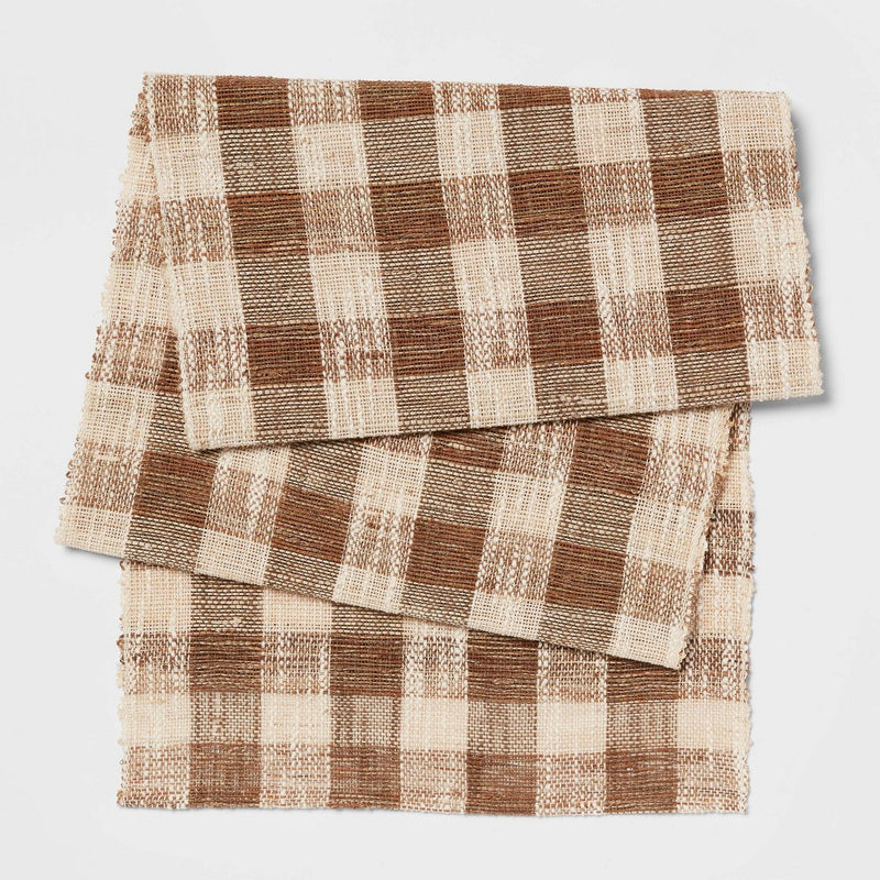 108" x 14" Cotton Gingham Table Runner Brown - Threshold
