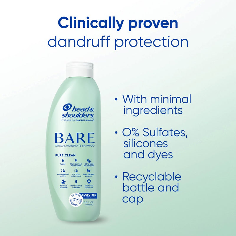 Head & Shoulders Bare Anti Dandruff Pure Clean Shampoo, Sulfate Free - 13.5 fl oz