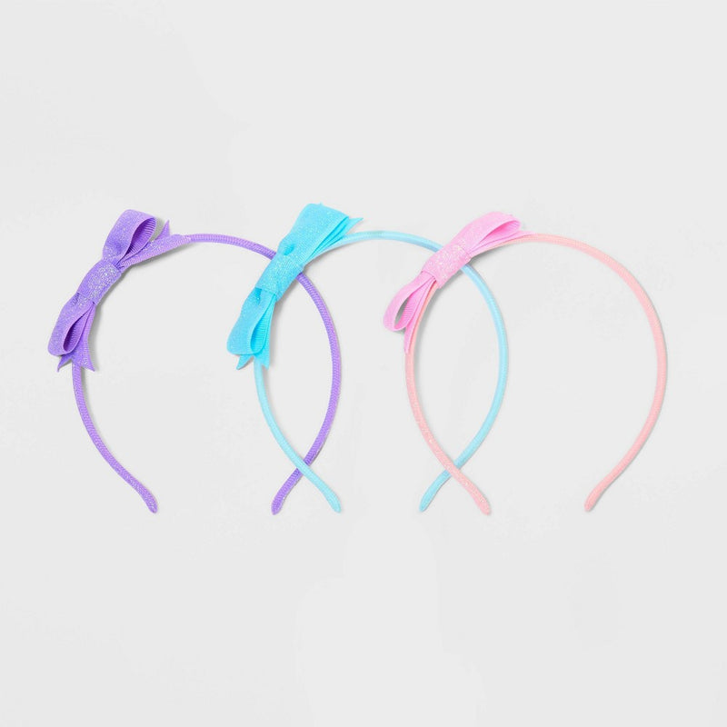 Girls' 3pk Headbands Woven Glitter Bow - Cat & Jack Purple/Blue/Pink