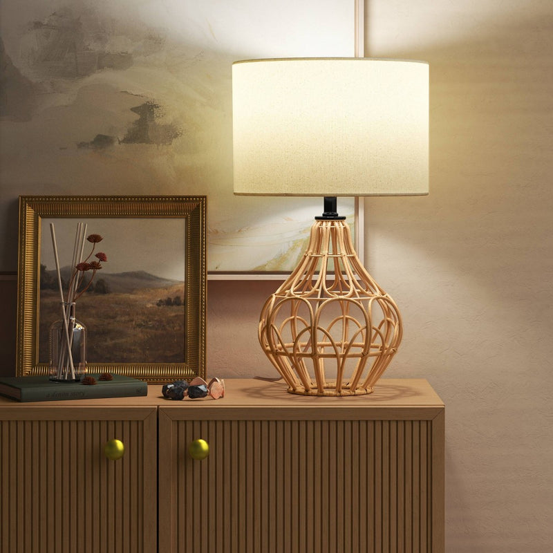20"x12" Boho Rattan Table Lamp Brown (Includes LED Light Bulb) - Threshold