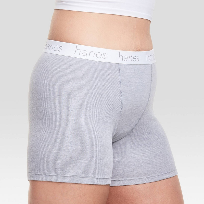 Hanes Premium Women's 4pk Cotton Mid-Thigh with Comfortsoft Waistband Boxer Briefs - Basic Pack White/Gray/Black L