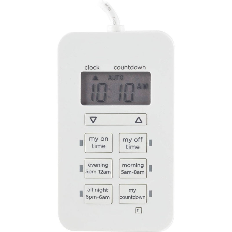 myTouchSmart Digital Dimmable Timer Polarized 2-Outlets Presets On/Off Tether White