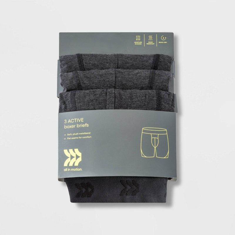 Men's Active 3pk Boxer Briefs - All In Motion Black XL
