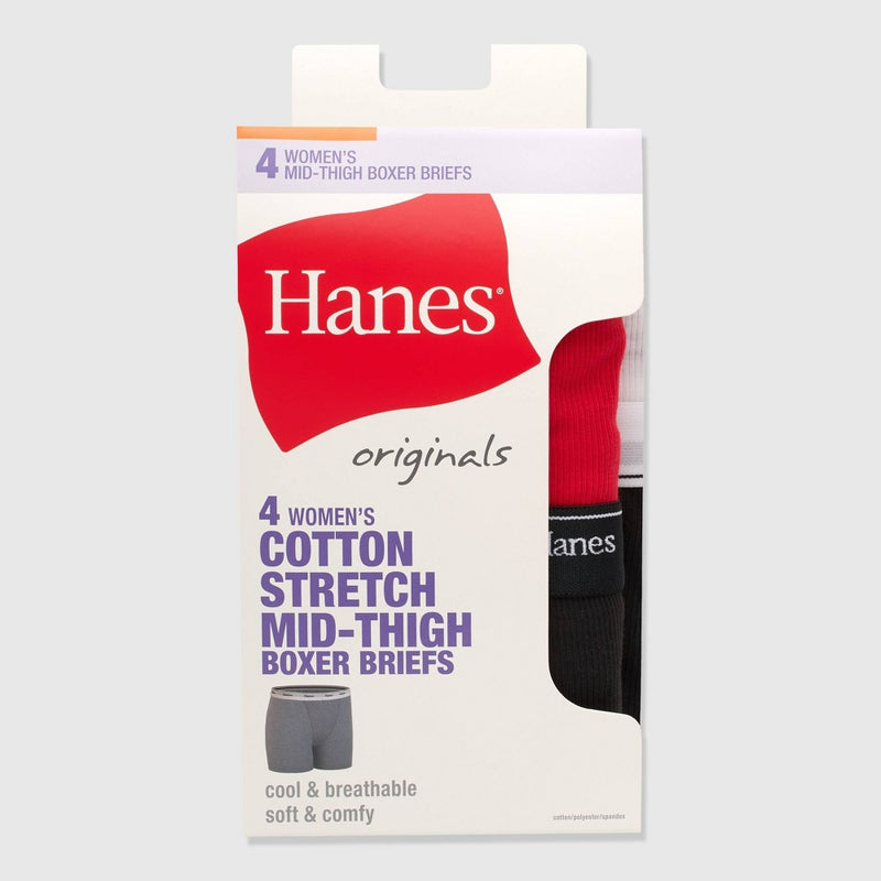 Hanes Women's 4pk Originals Boxer Briefs - White/Red/Black XXL