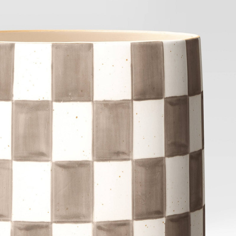 Checker Stoneware Indoor Outdoor Planter Pot Brown 8"x8" - Threshold (LOCAL PICKUP ONLY)