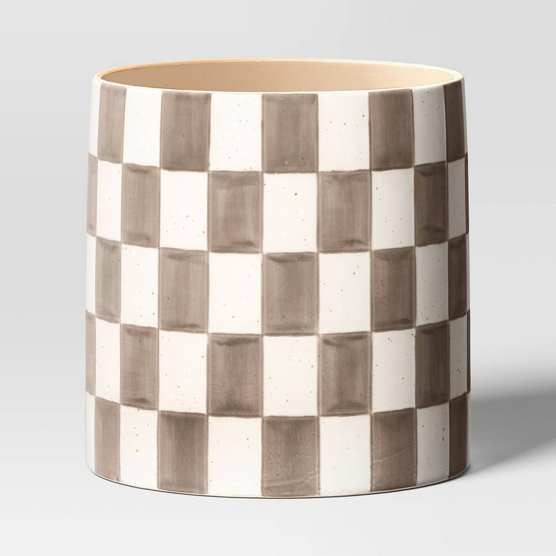 Checker Stoneware Indoor Outdoor Planter Pot Brown 8"x8" - Threshold (LOCAL PICKUP ONLY)
