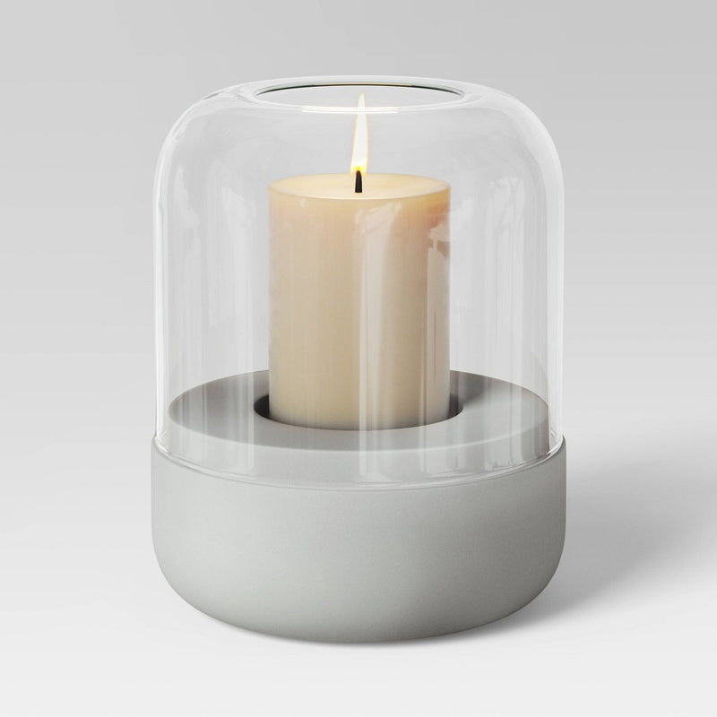 7.68"x6.5" Pillar Concrete/Glass Small Lantern Candle Holder Gray - Threshold