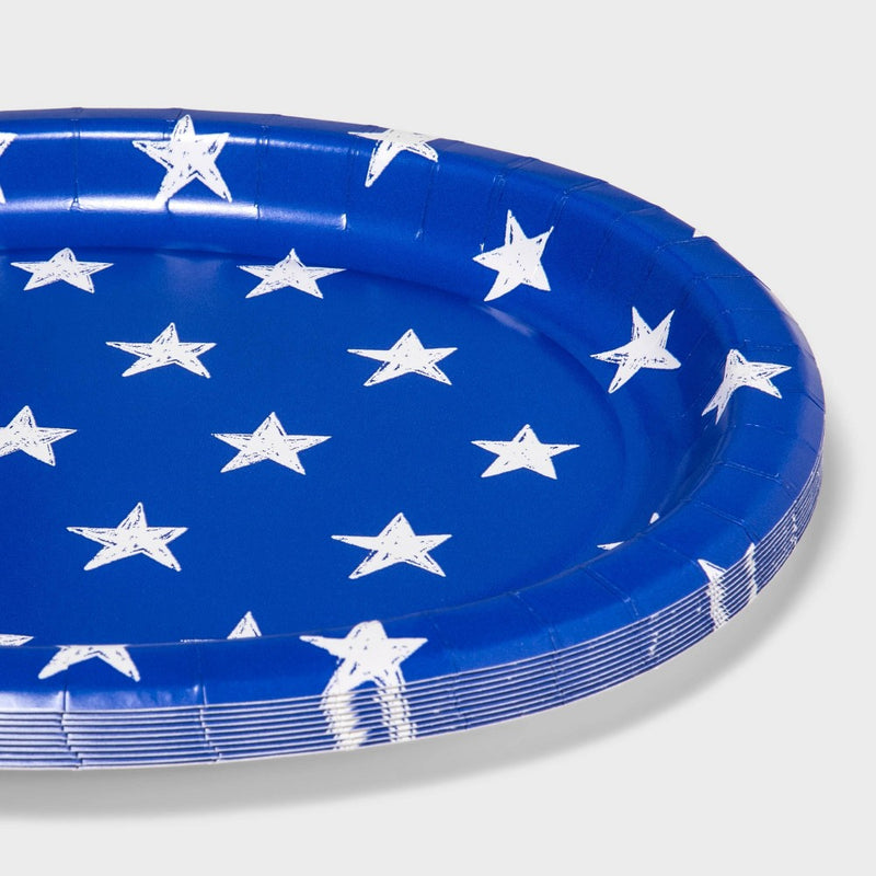 10ct Paper Oval Platter Stars Blue/White - Sun Squad
