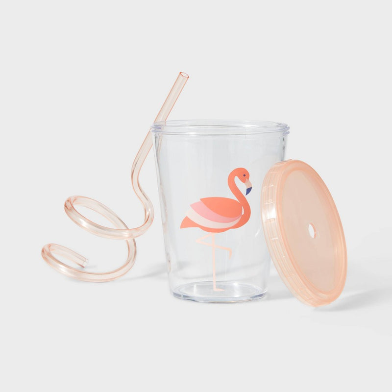 14oz Flamingo Swirly Straw Tumbler Pink - Sun Squad