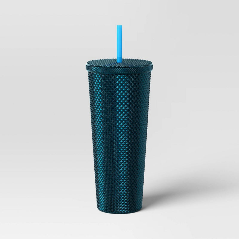 24oz Plastic Tumbler with Straw Clear Blue Wave - Opalhouse