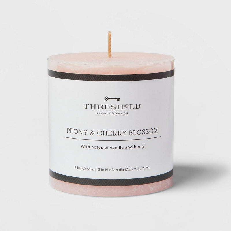 3"x3" Peony & Cherry Blossom Cozy Pillar Candle Pink - Threshold