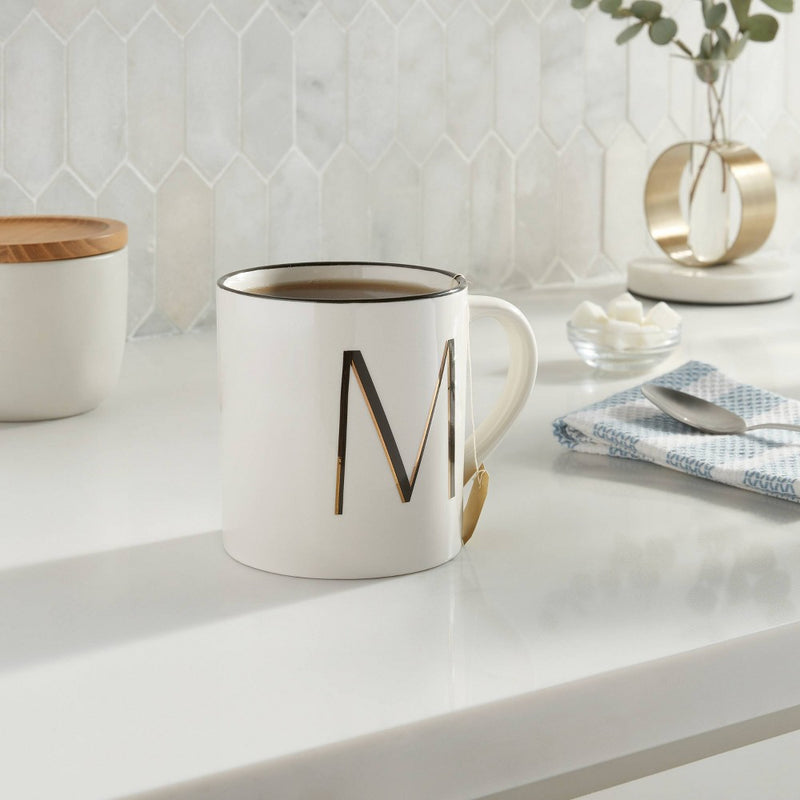 16oz Stoneware Monogram M Mug Ivory - Threshold (LOCAL PICKUP ONLY)
