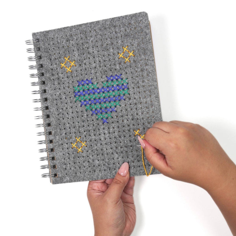 Yoobi Evolve Journal 7"x9" Cross Stitch Heather Gray Felt
