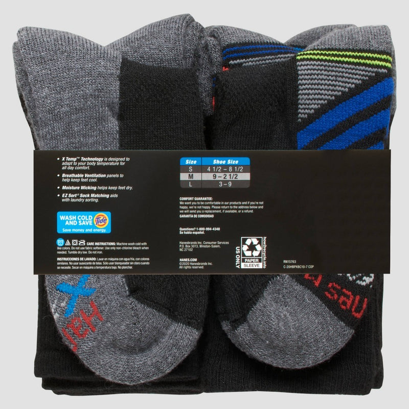 Hanes Boys' 10pk Premium Crew Athletic Socks - Black L