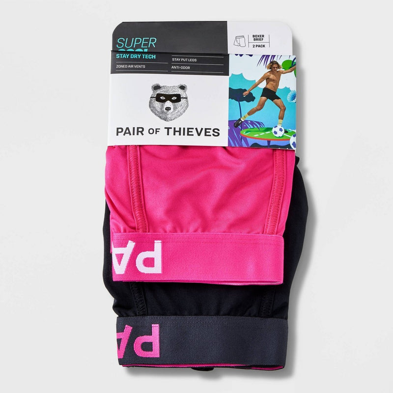 Pair of Thieves Men's SuperCool Boxer Briefs 2pk - Pink/Black LARGE