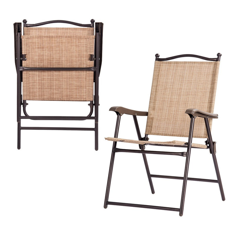 Tangkula 2-Piece Folding Outdoor Patio Chair Sling Back Camping Chair with Armrest & Pillow Beige & Tan (LOCAL PICKUP ONLY)