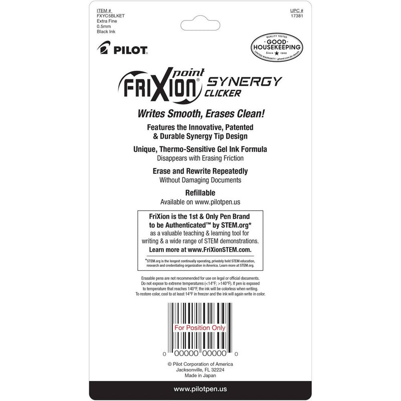 Pilot 5pk FriXion Synergy Clicker Erasable Gel Pens Extra Fine Point 0.5mm Black Ink