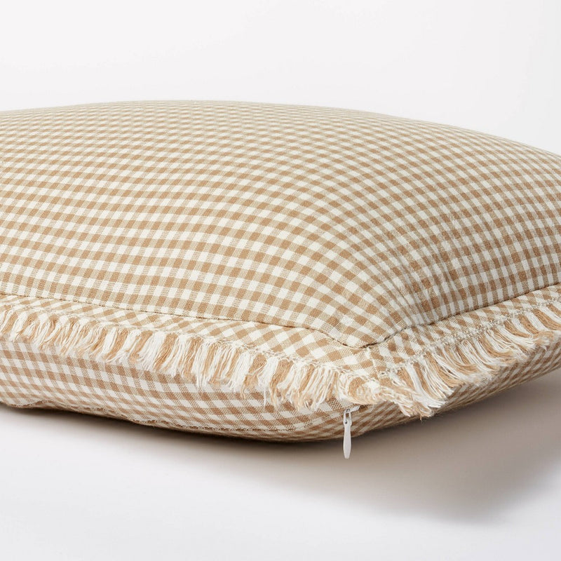 Oblong Gingham with Hemstitch and Raw Edge Decorative Throw Pillow Camel - Threshold designed with Studio McGee (LOCAL PICKUP ONLY)