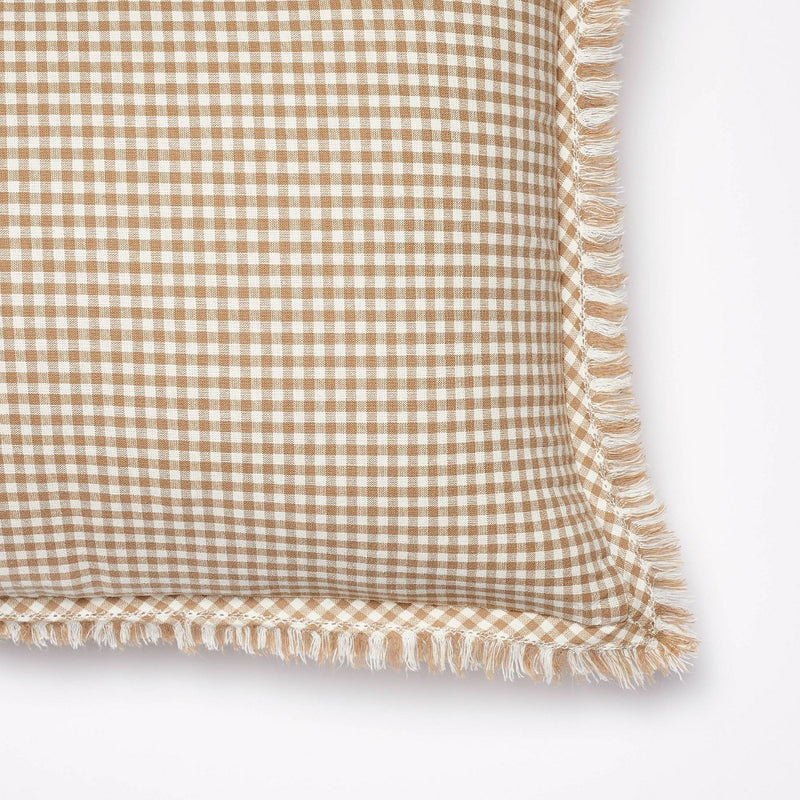 Oblong Gingham with Hemstitch and Raw Edge Decorative Throw Pillow Camel - Threshold designed with Studio McGee (LOCAL PICKUP ONLY)