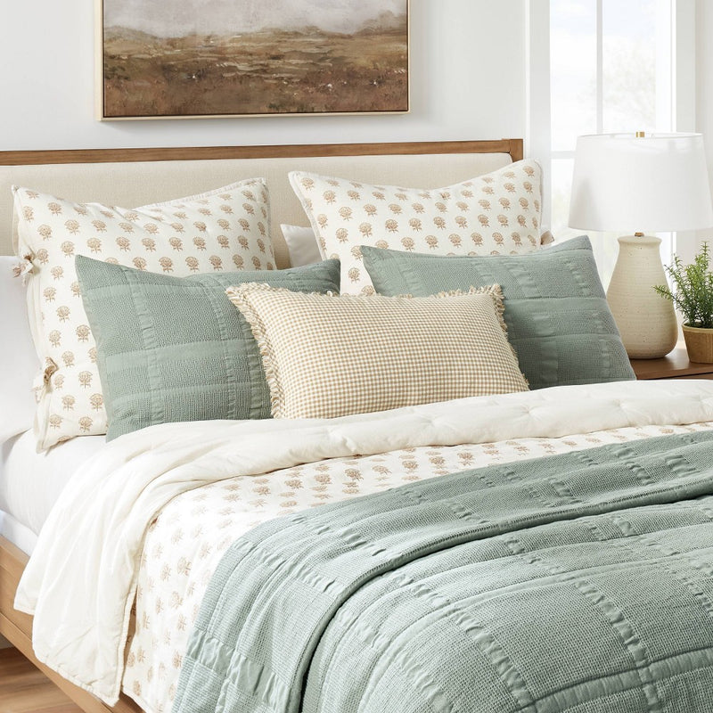 Oblong Gingham with Hemstitch and Raw Edge Decorative Throw Pillow Camel - Threshold designed with Studio McGee (LOCAL PICKUP ONLY)