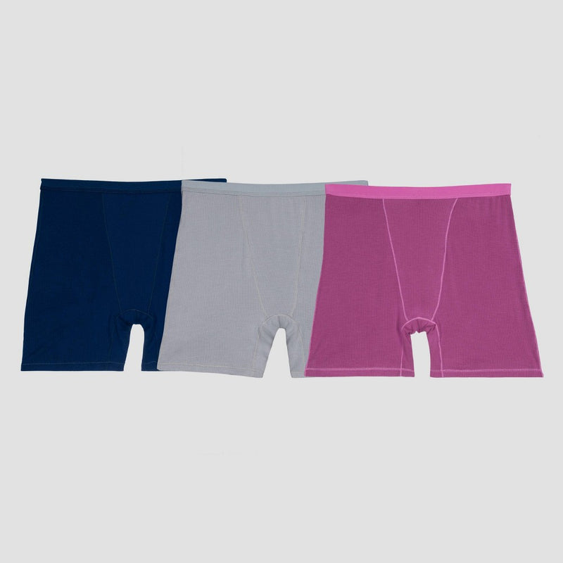 Fruit of the Loom Women's 3pk Comfort Supreme Ribbed Boxer Briefs - Navy Blue/Gray/Magenta 7