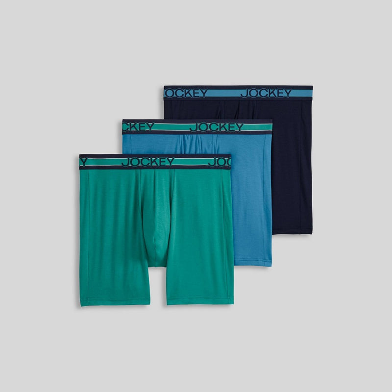 Jockey Generation Men's No Chafe Pouch Ultra Soft Stretch Boxer Briefs 3pk - Aqua Green/Aqua Blue/Navy Blue S