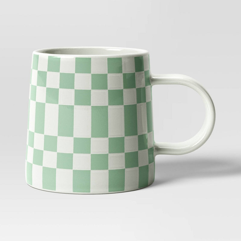 16oz Stoneware Checkerboard Mug Green - Room Essentials (LOCAL PICKUP ONLY)