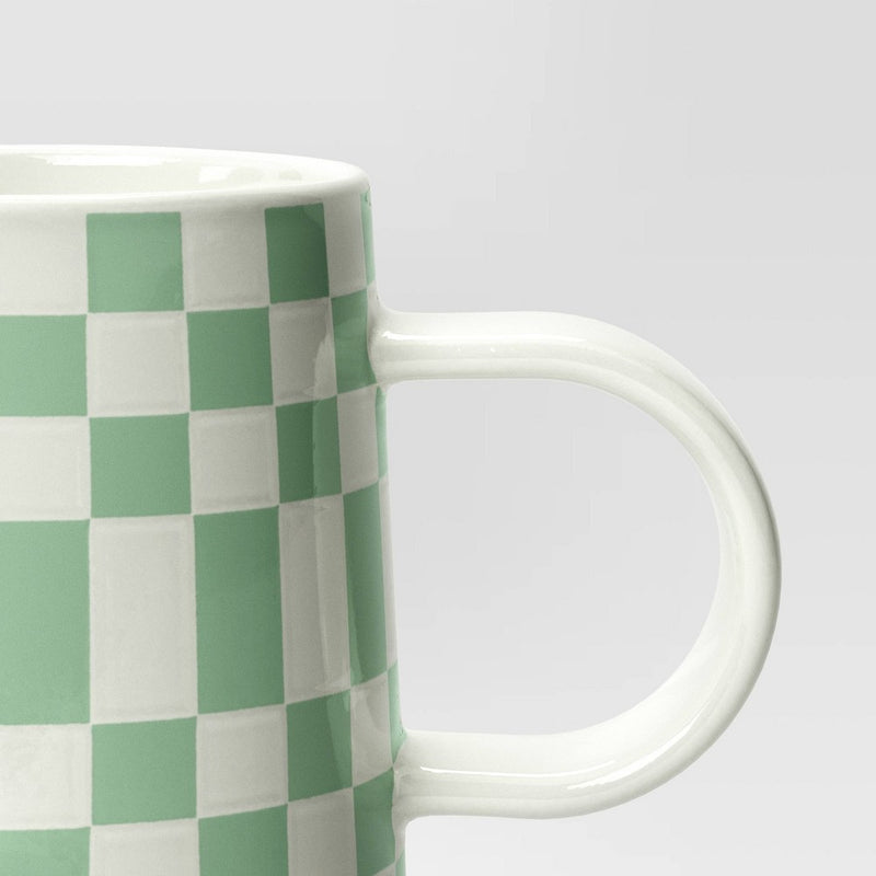 16oz Stoneware Checkerboard Mug Green - Room Essentials (LOCAL PICKUP ONLY)