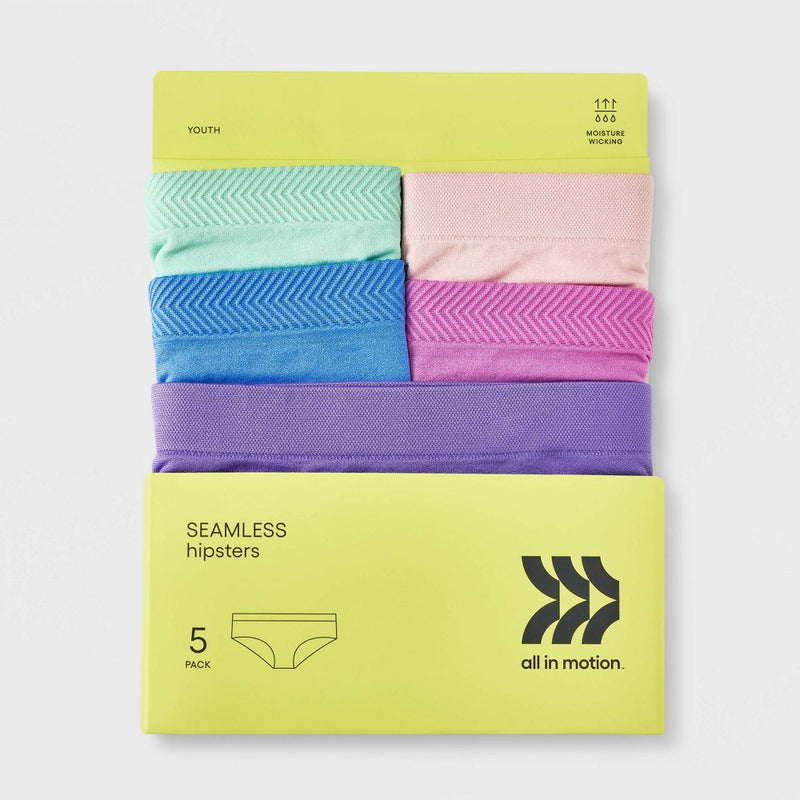 Girls' 5pk Seamless Chevron Hipster - All In Motion L (LOCAL PICKUP ONLY)