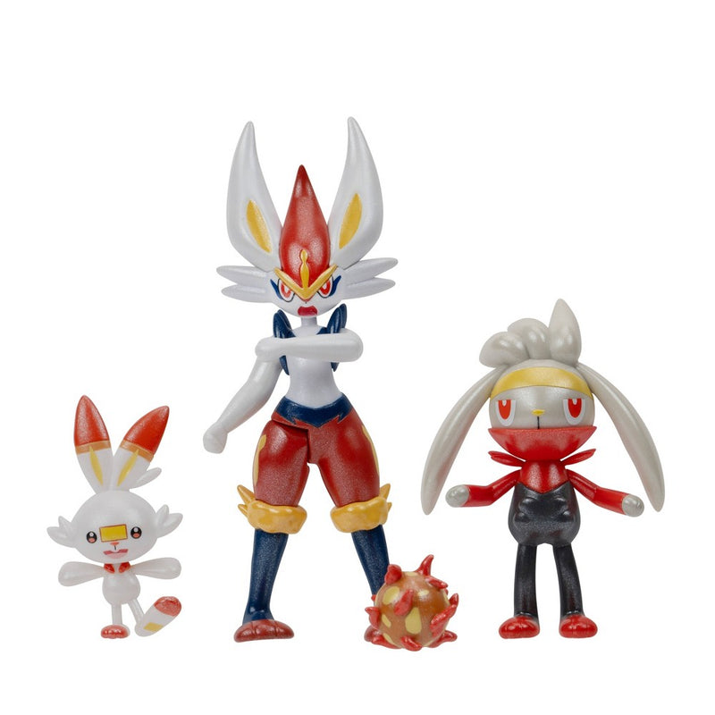 Pokemon Scorbunny, Raboot, and Cinderace Select Evolution Action Figure Set