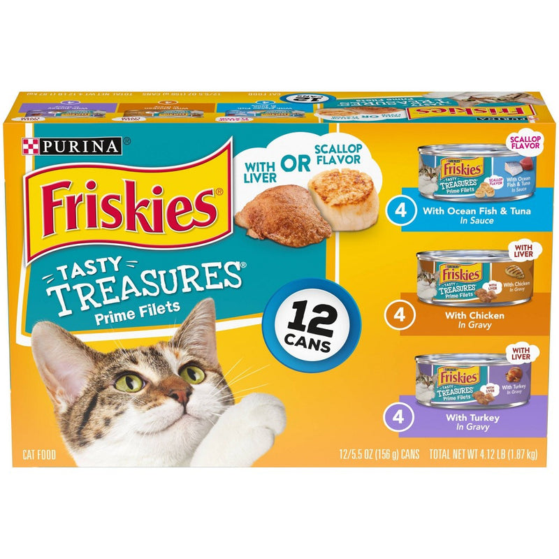 Purina Friskies Tasty Treasures Prime Filets Ocean Fish, Chicken & Turkey Wet Cat Food - 5.5oz/12ct Variety Pack