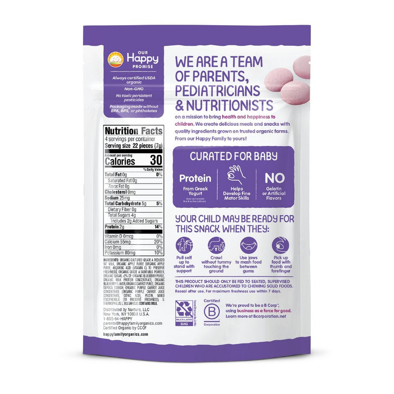 HappyBaby Organic Greek Yogis Blueberry & Purple Carrot Baby Snacks -1oz
