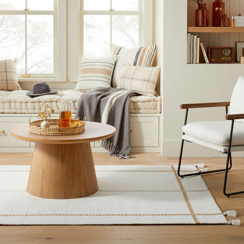 Wooden Round Pedestal Coffee Table - Natural - Hearth & Hand with Magnolia: Farmhouse Style, No Assembly Required (LOCAL PICKUP ONLY)